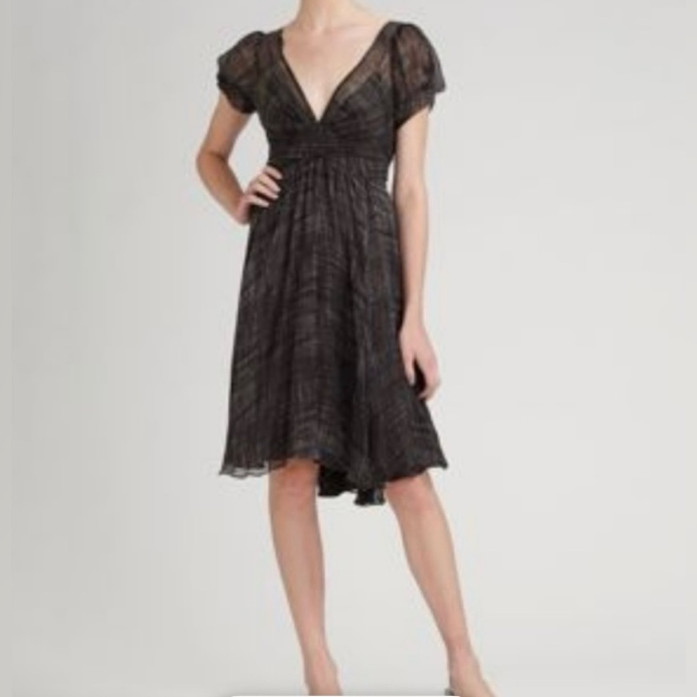 DKNY Black Tweed Print Silk Chiffon Dress